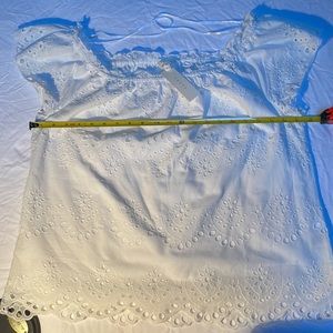 ADIVA XL white 100 percent cotton blouse with lined eyelet